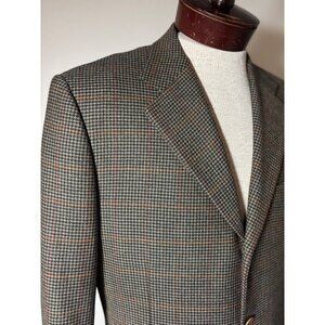 Trussini Lana Super 100s Wool Blazer Brown Houndstooth Check Italy Sz US 42 52IT